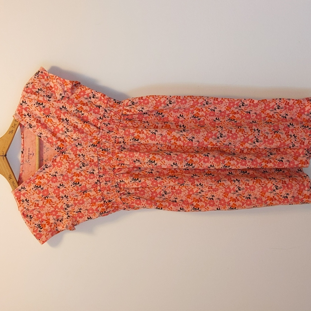 Lands End Girls Size 10 Floral Print 100% Cotton Tagless Neck One Piece Dress - Picture 1 of 7